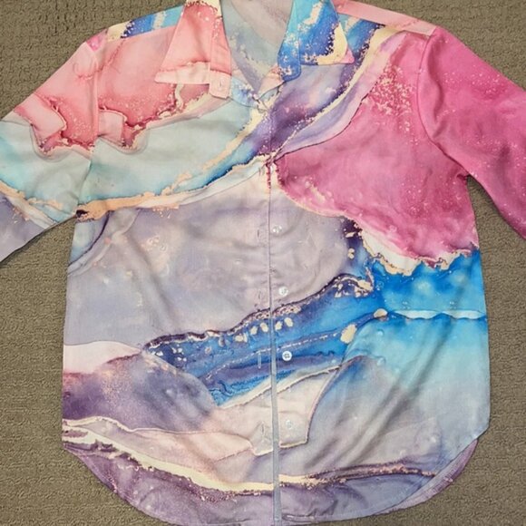 Multi colour galaxy print shirt blouse top - Picture 2 of 4